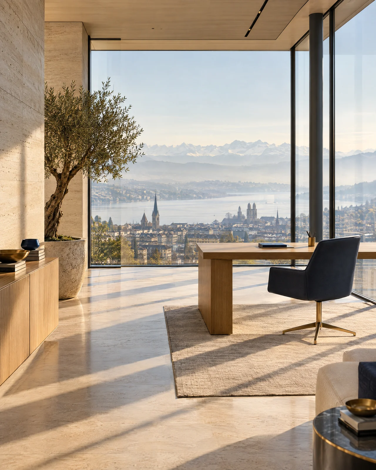 Lichtdurchflutete moderne Architektur mit Blick über Zürich